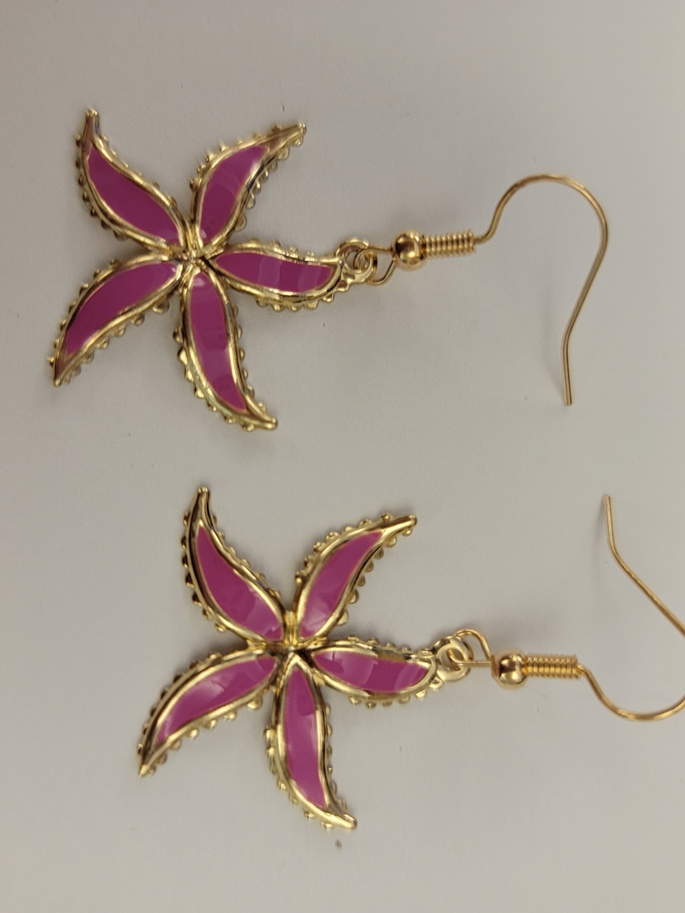 Gold-Tone Pink Starfish Drop Earrings
